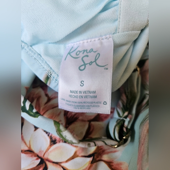 Kona Sol- Women's Blue Tropical Wrap-Front Full Coverage One Piece  Sz S - Picture 10 of 12